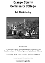 Cover from SUNY Orange Fall 2009 College Catalog