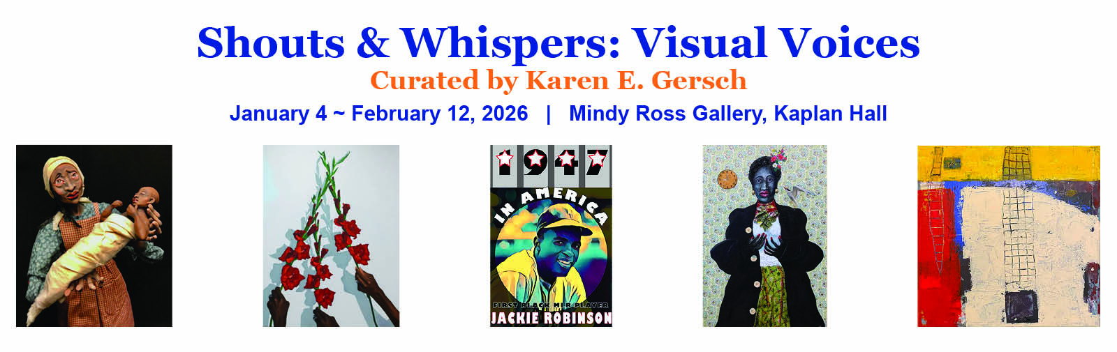 selection of artworks from Shouts & Whispers art exhibition