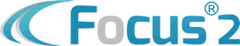 Focus 2 Logo in teal writing against a white background