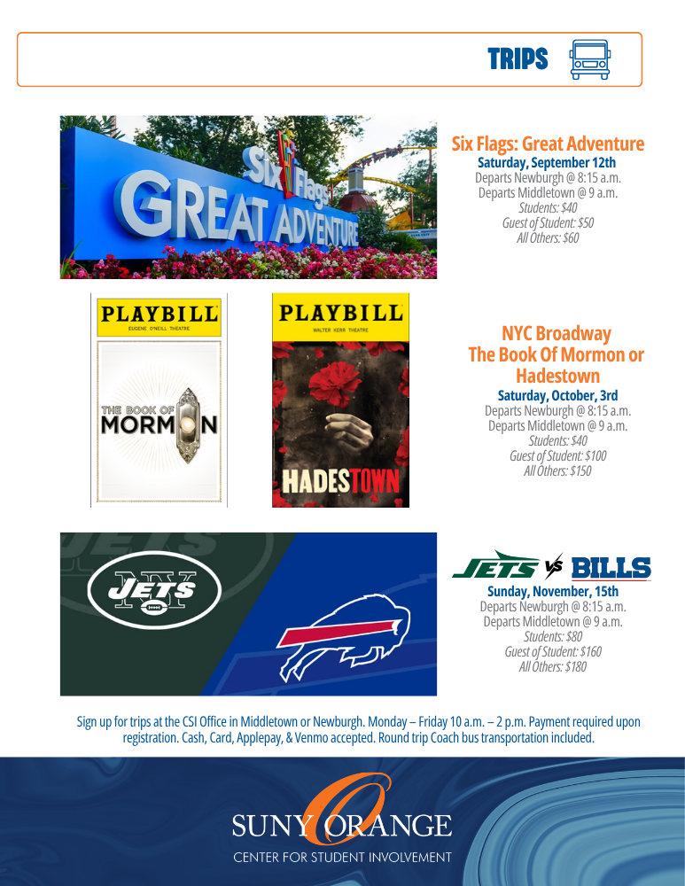 A list of trips for Board of Activities 