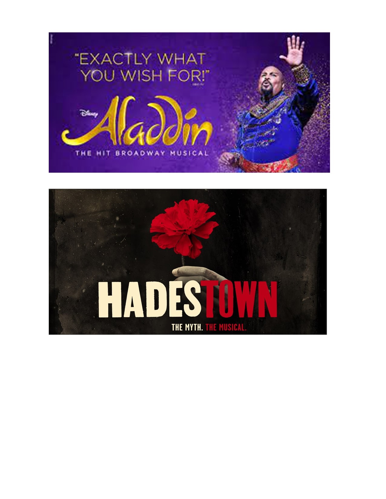 Broadway Shows: Aladdin or Hadestown