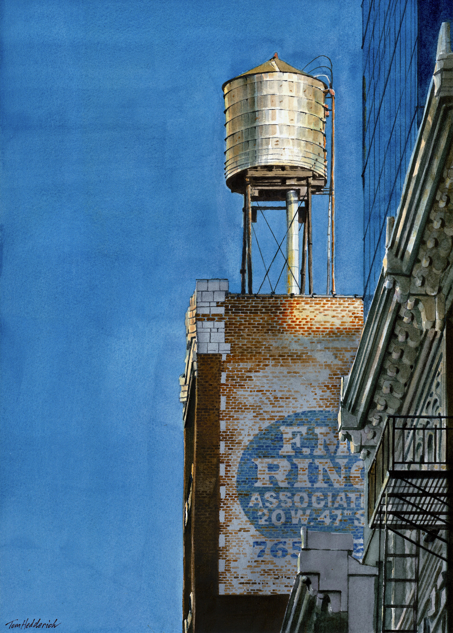 water tower watercolor