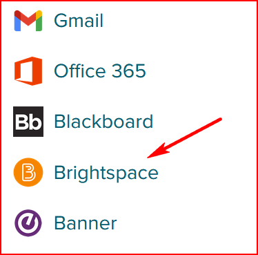 Red arrow pointing to the Brightspace logo