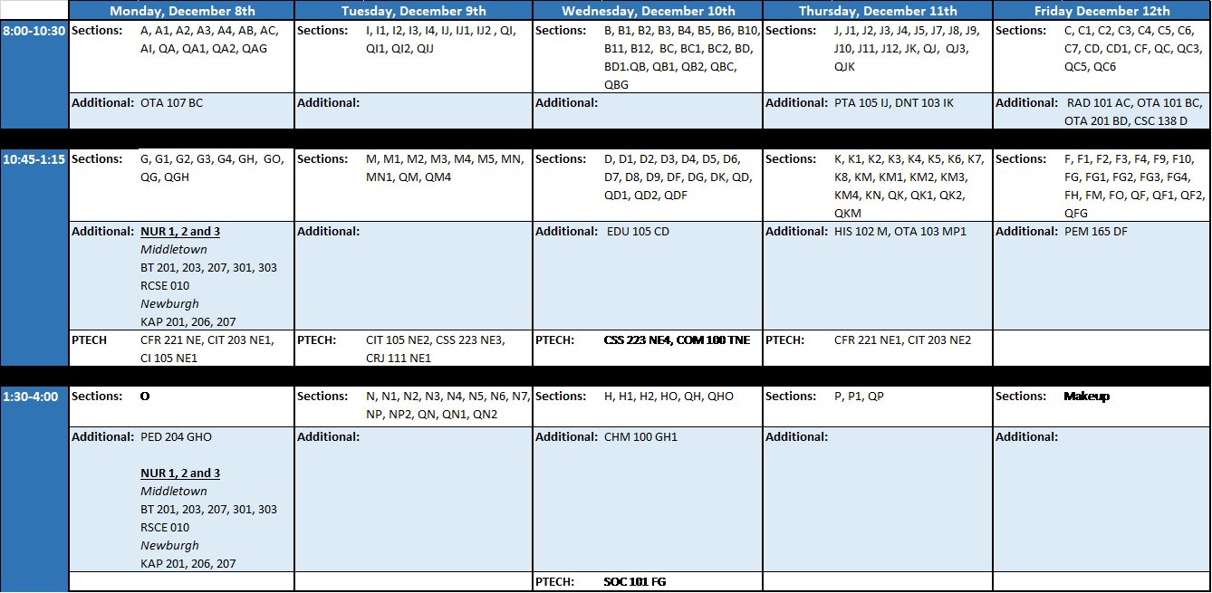 Fall 2025 Final Exam Schedule Graphic