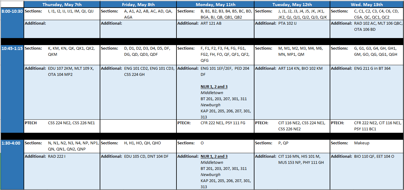 Spring 2026 Final Exam Schedule