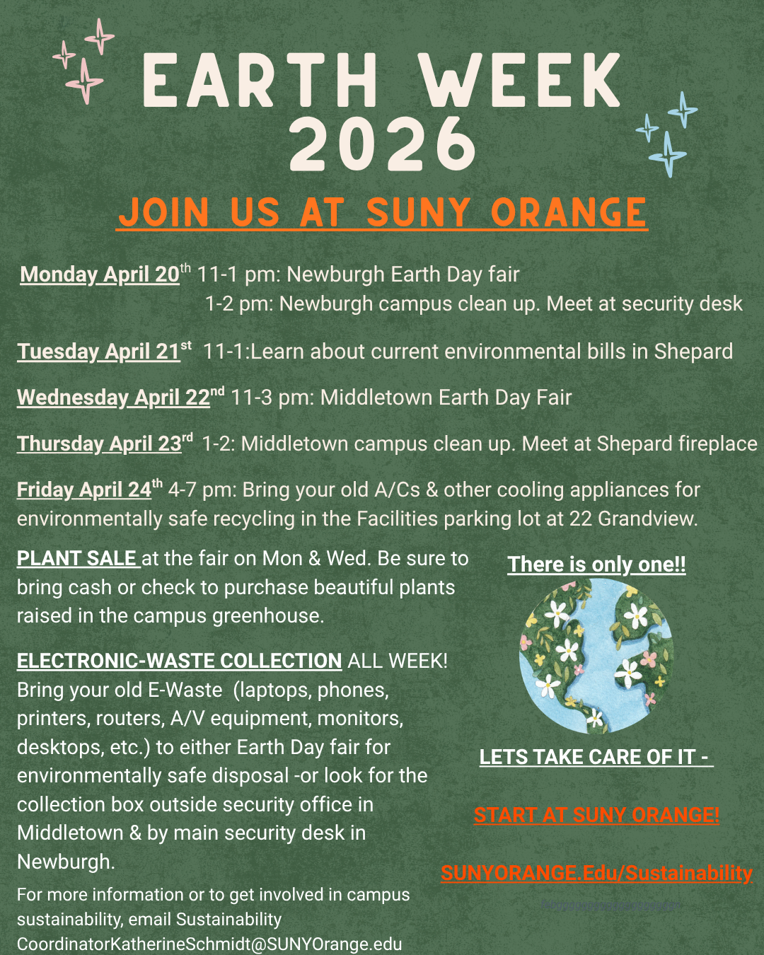Earth week Flyer with a list of events 