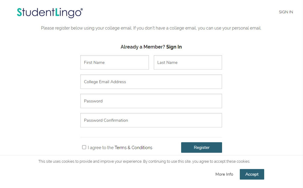 Studentlingo Login Screen